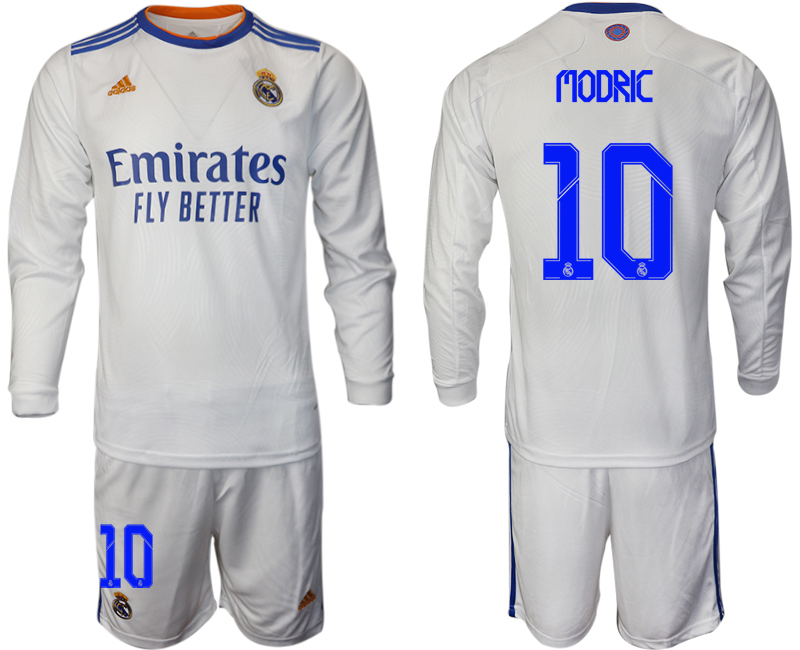 Men 2021-2022 Club Real Madrid home white Long Sleeve #10 Soccer Jersey